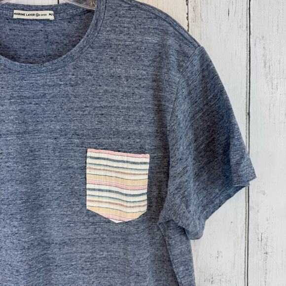 Marine Layer Gray Heather Re-Spun Contrast Pocket Short-Sleeve T-Shirt Size M/L - Picture 5 of 12